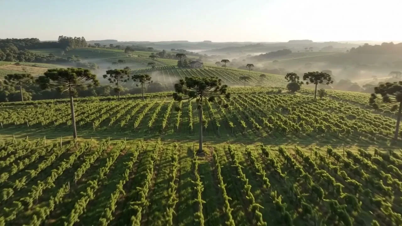 Voo de drone sobre os vinhedos de altitude em Pinto Bandeira